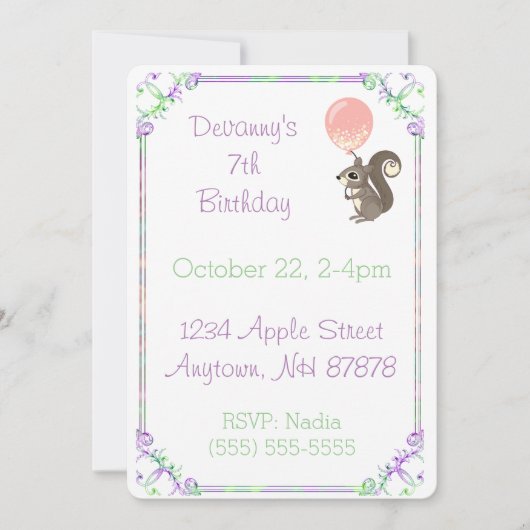 Fluffy Squirrel met roze ballon Birthday Kaart (Voorkant)