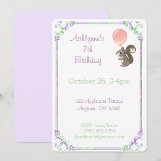 Fluffy Squirrel with Pink Balloon Birthday Custom Kaart