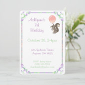 Fluffy Squirrel with Pink Balloon Birthday Custom Kaart (Staand voorkant)