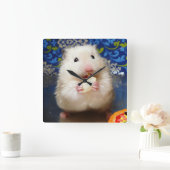 Fluffy Syrian Hamster Kokolinka Vierkante Klok (Huis)