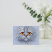 Fluffy Tabby Cat Kitten Face Light Grey Visitekaartje (Staand voorkant)