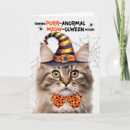 Fluffy Tabby Halloween Kat PURRanormale MEOWolween Feestdagen Kaart