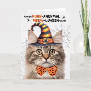 Fluffy Tabby Halloween Kat PURRanormale MEOWolween Feestdagen Kaart