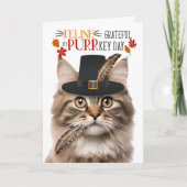 Fluffy Tabby Kat Feline Dankbaar voor PURRkey Day Feestdagen Kaart (Voorkant)