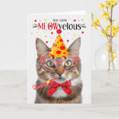 Fluffy Tabby Kat MEOWvelous Verjaardag Kaart (Gele Bloem)