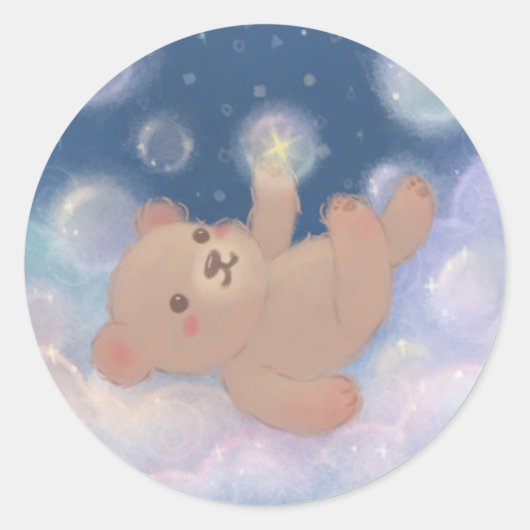 Fluffy Teddy Bear Floating on Clouds Ronde Sticker (Voorkant)