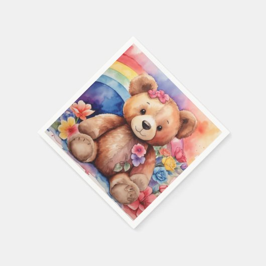 Fluffy Teddybeer met regenboog Servet (Hoek)