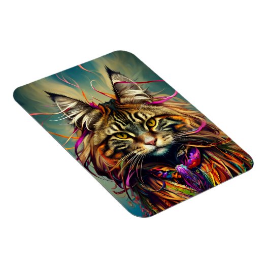 Fluffy Tiger Maine Coon in linten Magneet (Rechterzijde)