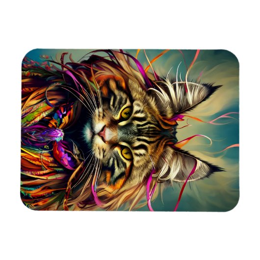Fluffy Tiger Maine Coon in linten Magneet (Horizontaal)