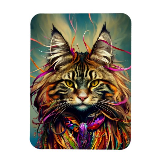 Fluffy Tiger Maine Coon in linten Magneet (Verticaal)