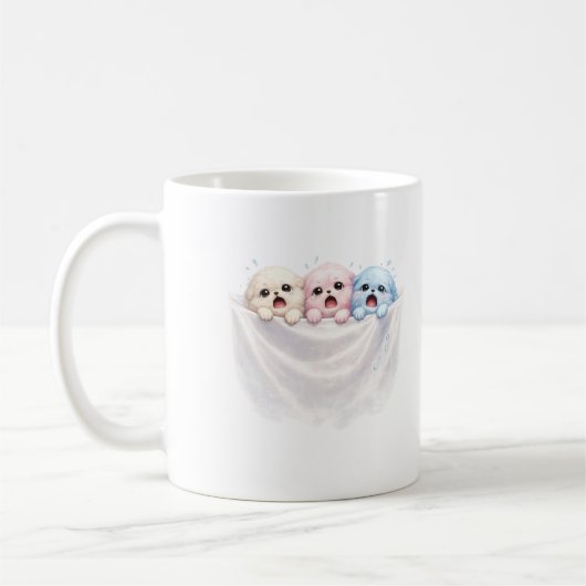 Fluffy Trio in Panic – Cute Pastel Creatures  Koffiemok (Links)