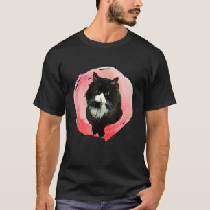 Fluffy Tuxedo Cat in roze lichtstroom T-shirt
