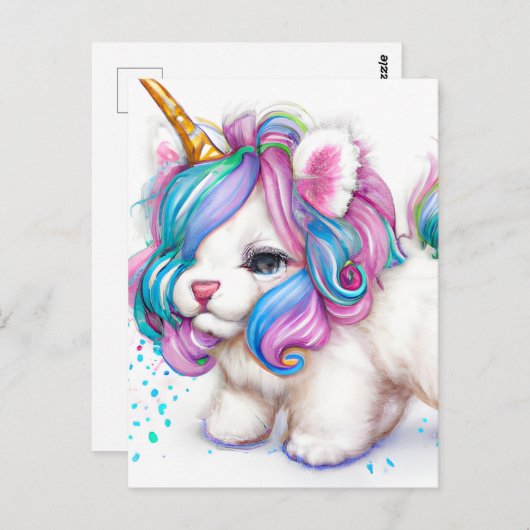 Fluffy Unicorn Puppy Briefkaart (Voorkant / Achterkant)