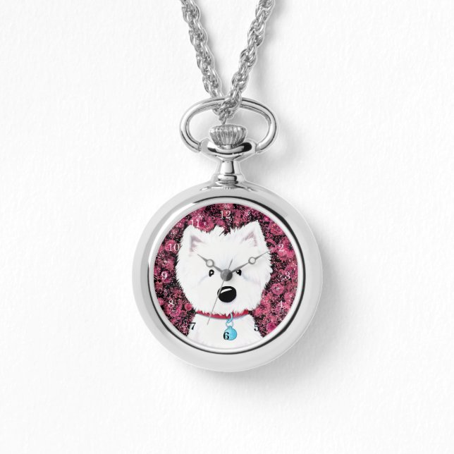 Fluffy Westie Rozen Hanger Horloge (Voorkant)