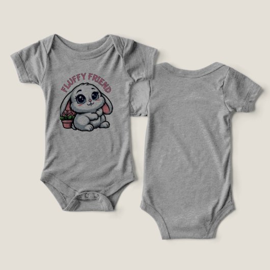 Fluffy White Bunny met Plant Pot (Ontwerp Voorkant & Achterkant)