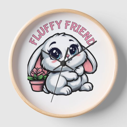 Fluffy White Bunny met Plant Pot (Voorkant)