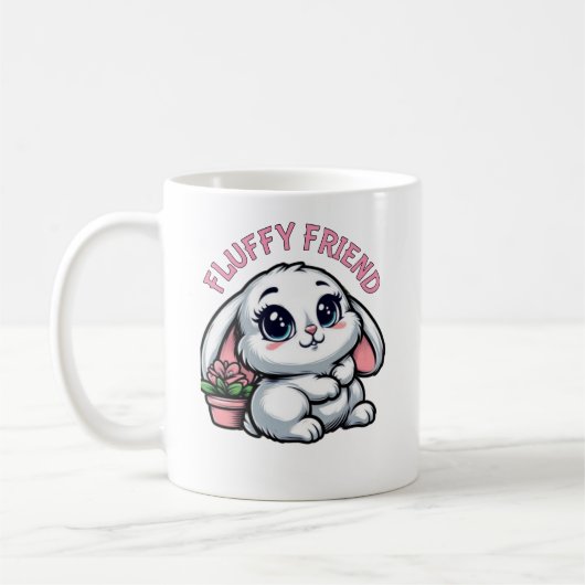 Fluffy White Bunny met Plant Pot Koffiemok (Links)