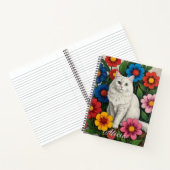 Fluffy White Cat and Folk Art Flowers Notitieboek (Binnen)