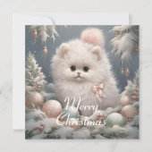 Fluffy White Cat Christmas-Kaart Feestdagenkaart (Voorkant)