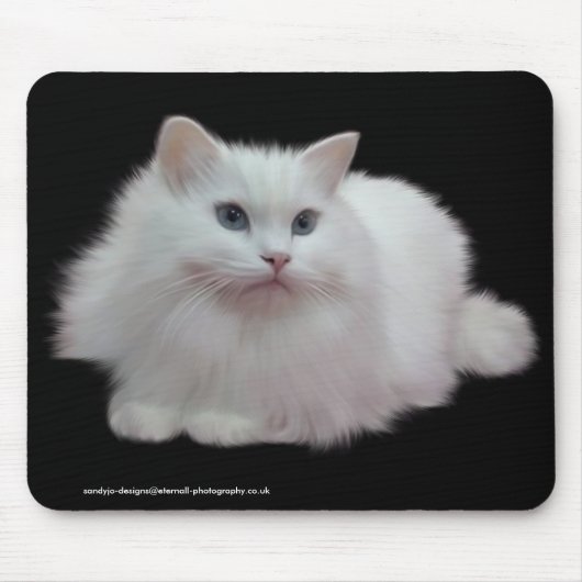 Fluffy White Cat Muismat (Voorkant)
