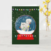 Fluffy White Cat Snow Wereldbol-kerstkaart Kaart (Gele Bloem)