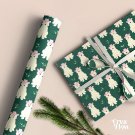 Fluffy White Dog met roze Cowgirl pet Kerst Cadeaupapier