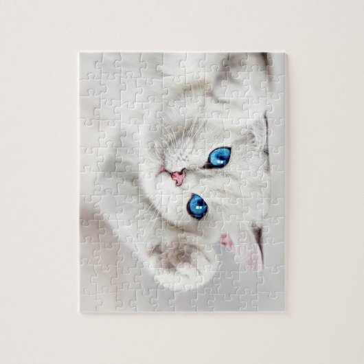 Fluffy White Kat Game Puzzle Legpuzzel (Verticaal)