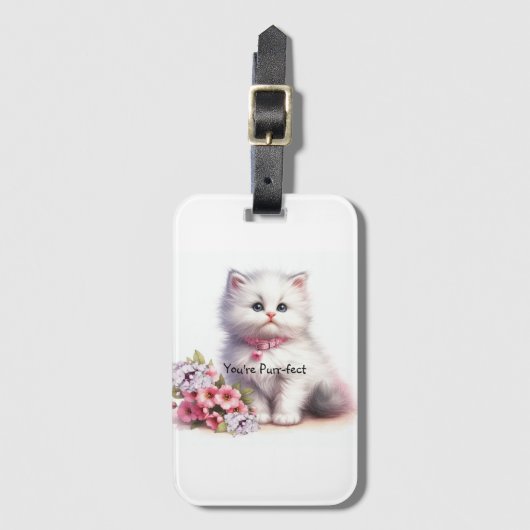 Fluffy White Kitten Je bent Gesponnen-effect Bagagelabel (Voorkant (verticaal))