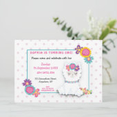 Fluffy White Llama Polka Dot Eerste Verjaardagsfee Kaart (Staand voorkant)