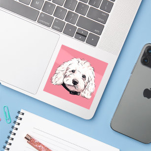 Fluffy White Maltipoo Hond Gezicht Plein Sticker