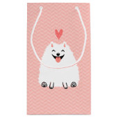 Fluffy White Pomeranian met Valentijn Heart Klein Cadeauzakje (Achterkant)