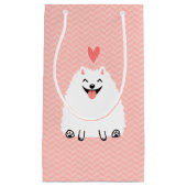 Fluffy White Pomeranian met Valentijn Heart Klein Cadeauzakje (Voorkant)