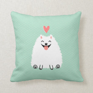 Fluffy White Pomeranian met Valentijn Heart Kussen