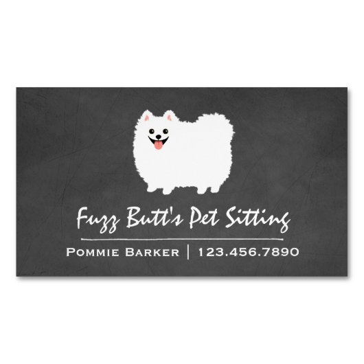 Fluffy White Pomeranian Visitekaartje Magneet (Voorkant)