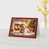 Fluffy White Puppy Christmas Kaart (Gele Bloem)