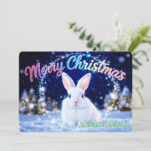 Fluffy White Rabbit in Magical Winter Forest Feestdagenkaart (Staand voorkant)