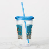 Fluffy White Rabbit onder Flowers Blue Acryl Drinkbeker (Links)