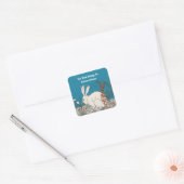 Fluffy White Rabbit Sitting in Flowers Blue Book Vierkante Sticker (Envelop)