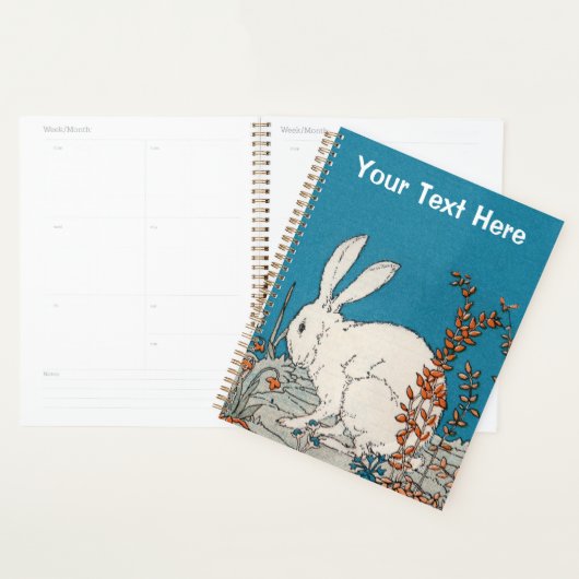 Fluffy White Rabbit Sitting in  Flowers Blue Planner (Display)