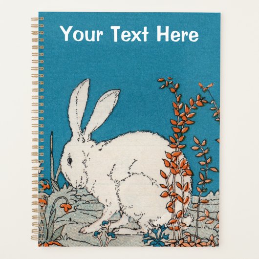 Fluffy White Rabbit Sitting in  Flowers Blue Planner (Voorkant)