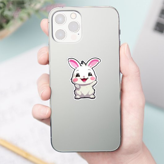 Fluffy White Rabbit Vinyl Sticker (Telefoon)