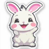 Fluffy White Rabbit Vinyl Sticker (Voorkant)
