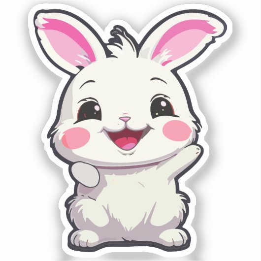 Fluffy White Rabbit Vinyl Sticker (Voorkant)