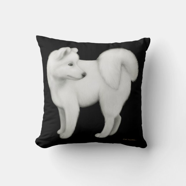 Fluffy White Samoyed Dog Pillow Kussen (Voorkant)