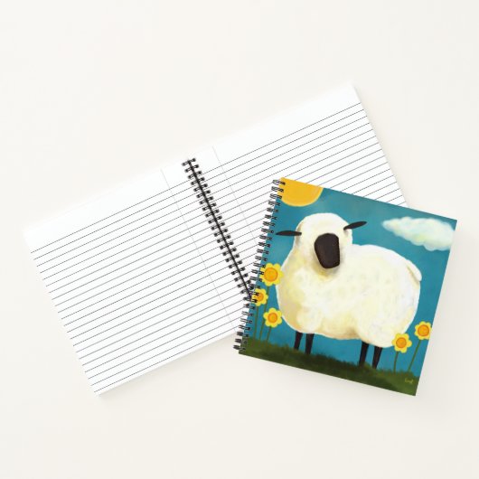 Fluffy White Sheep & Flowers Notitieboek (Binnen)