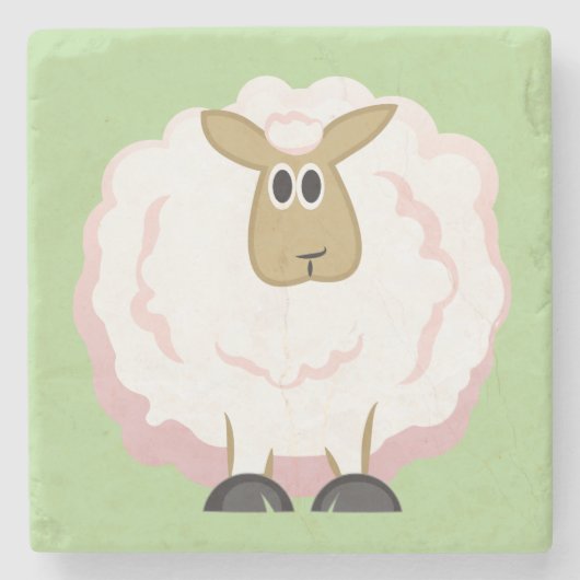 Fluffy White Sheep Stenen Onderzetter (Voorkant)