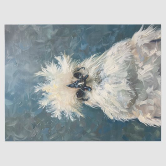 Fluffy White Silkie Chicken Oil Painting Decoupage Tissuepapier (Voorkant)
