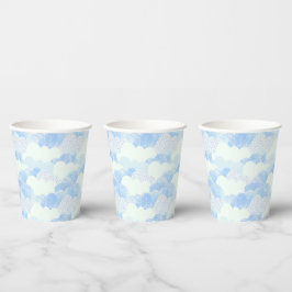 Fluffy White Sky Blue Textured Clouds Papieren Bekers