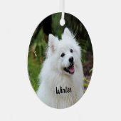 Fluffy White Spitz Puppy Dog Metalen Ornament (Voorkant Rechts)
