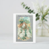 Fluffy White Vintage Easter Bunnies Feestdagenkaart (Staand voorkant)